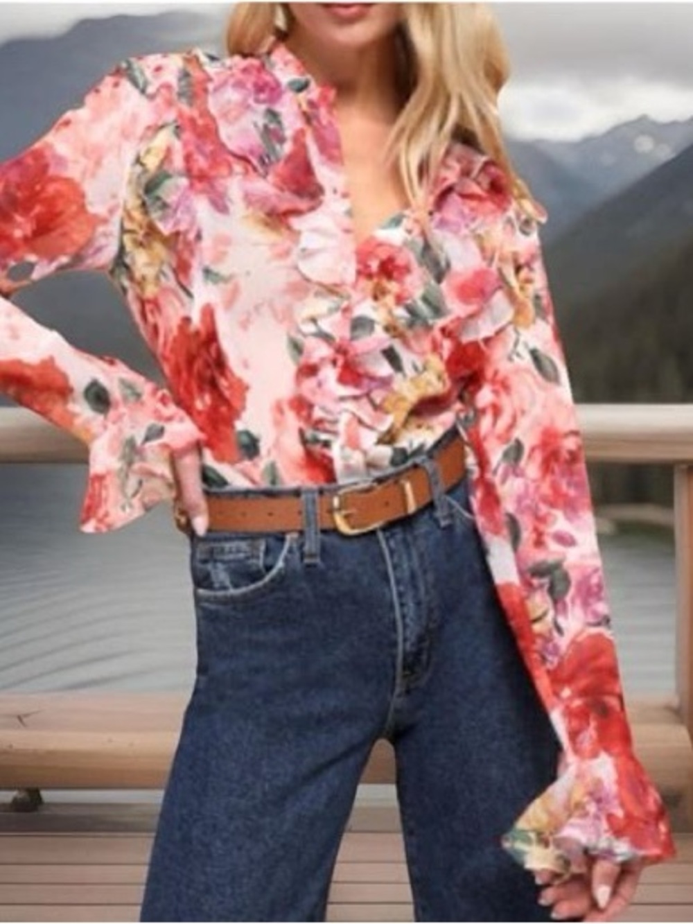 Lulu's Multicolor Floral Ruffle Button-Front Blouse